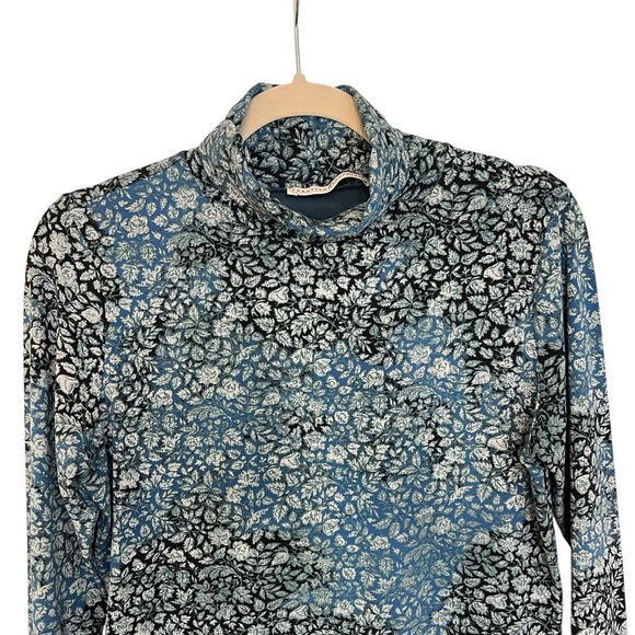 Peruvian Connection Mille Fleur Floral Turtleneck Top Blue Green Small Spring - Picture 4 of 7